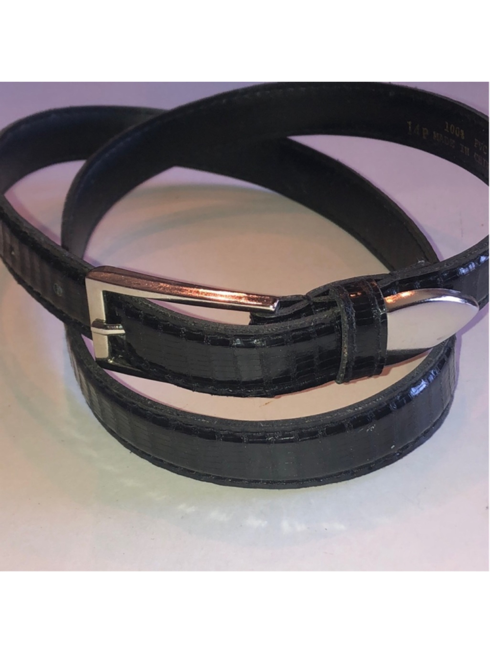 Black Faux Leather Belt with Silver Buckle Medium Large